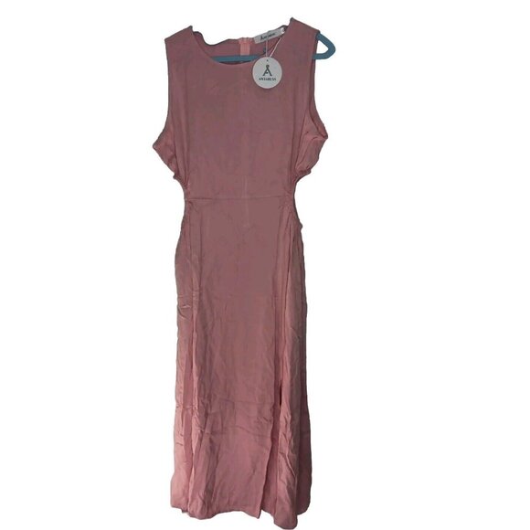 Anrabess Women’s XL Pink Sleeveless Midi Dress Side Cut Outs Spring Summer NWT - Picture 1 of 8